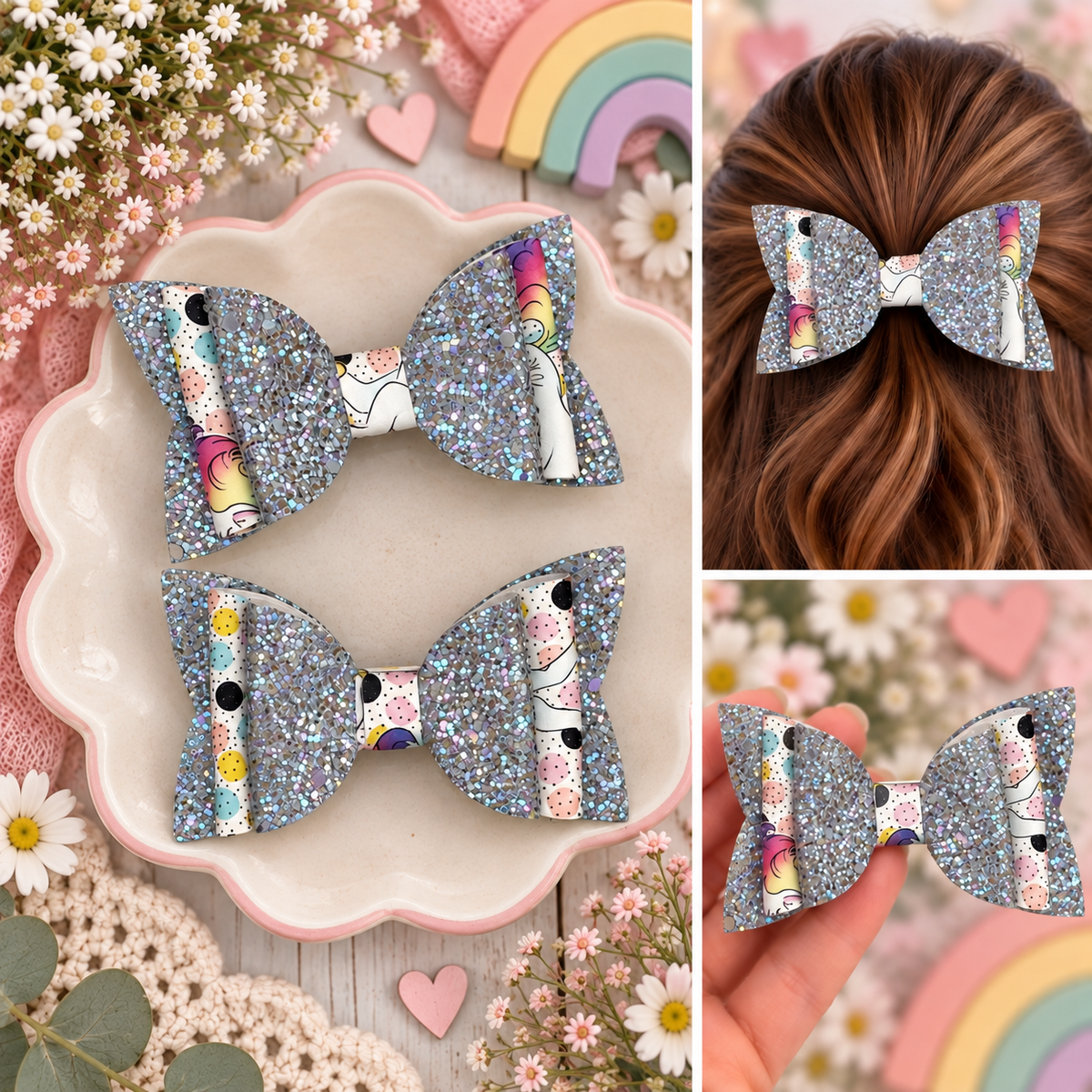 Polka Dot Unicorn Hair Bows