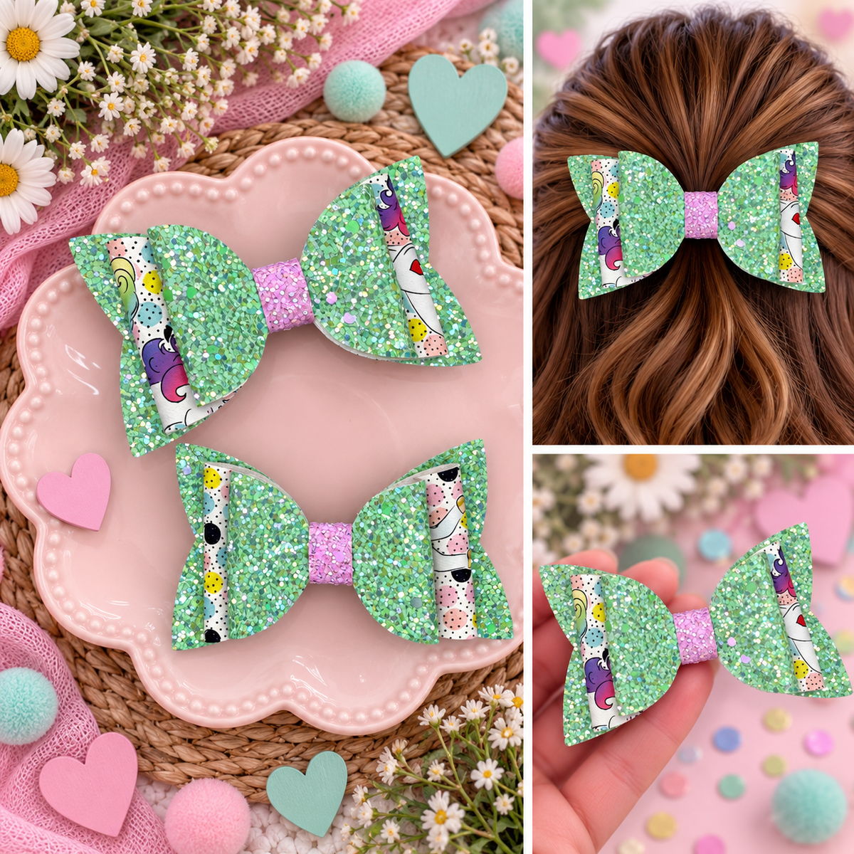 Polka Dot Unicorn Hair Bows