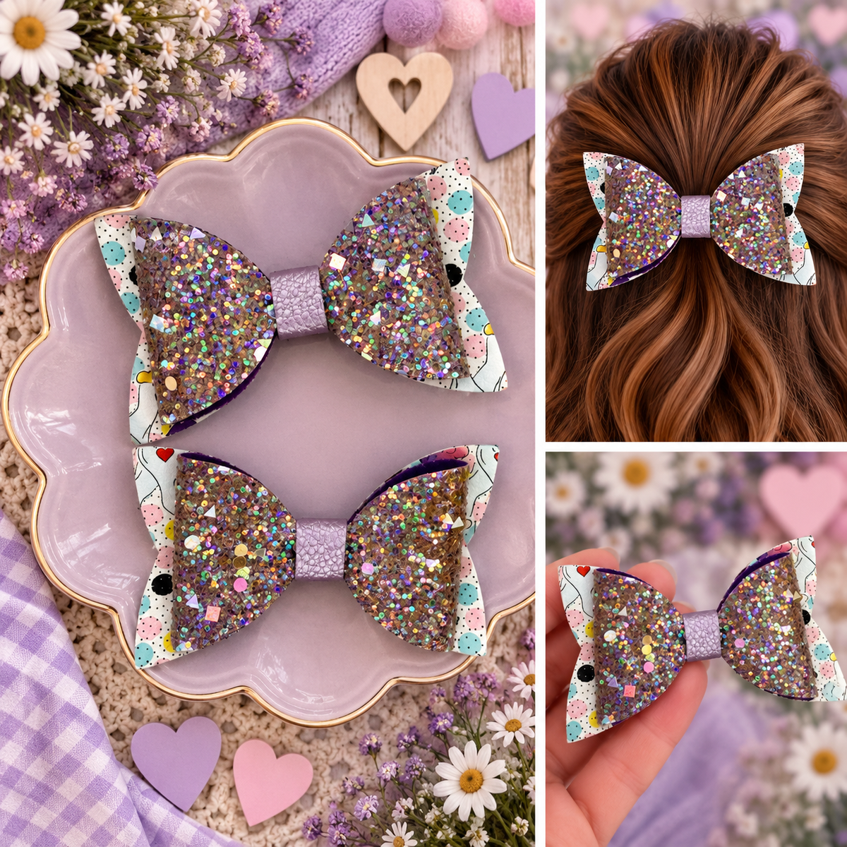 Polka Dot Unicorn Hair Bows