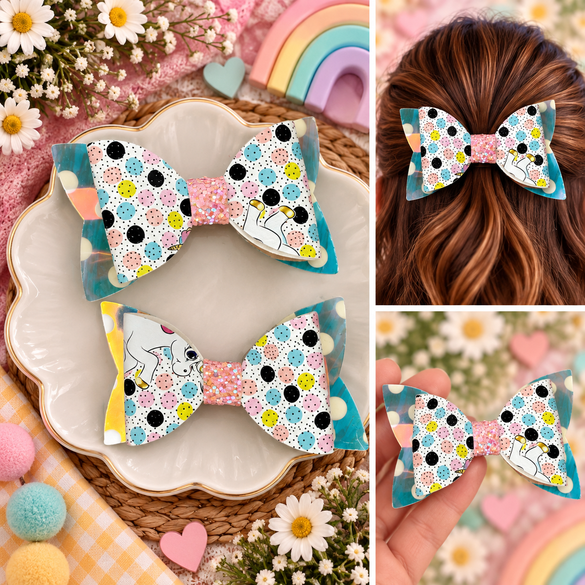 Polka Dot Unicorn Hair Bows