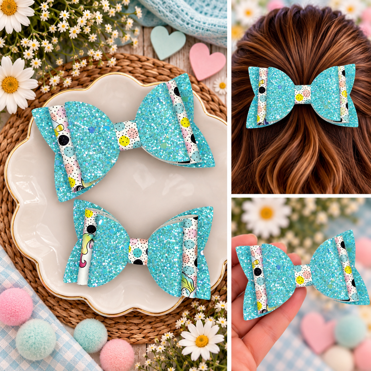 Polka Dot Unicorn Hair Bows